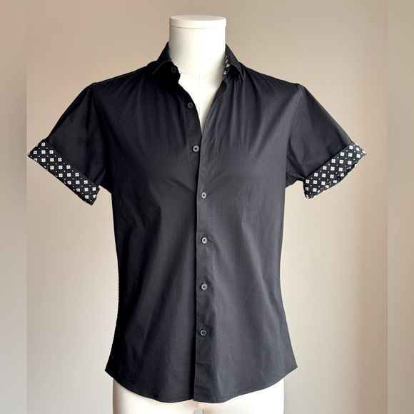 Topman Short Sleeve Button  Down Slim Fit Shirt Size  Small Black - Picture 1 of 6
